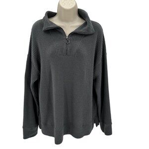 Bobeau Womens Gray Half-Zip Waffle Knit Pullover Top Size L